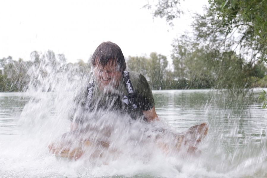 Karl Grimwood having a bath with The Hammer