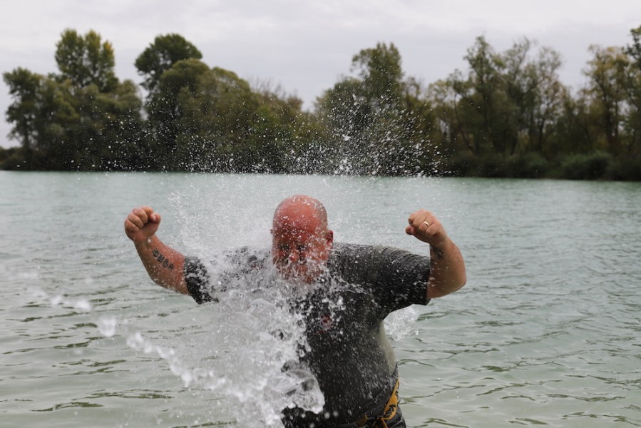 Mark getting a soaking after his new PB